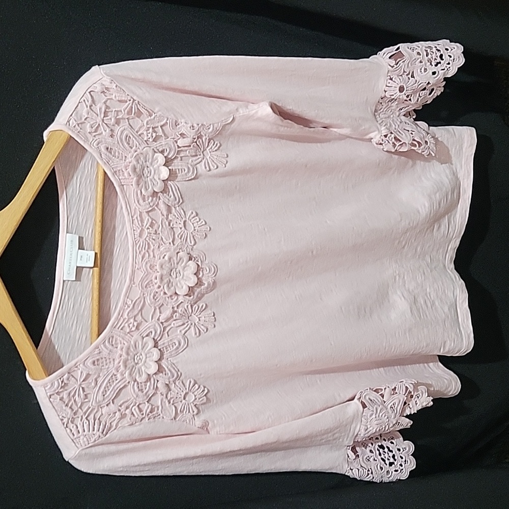 Charter Club Pink long sleeve w lace Petite Top